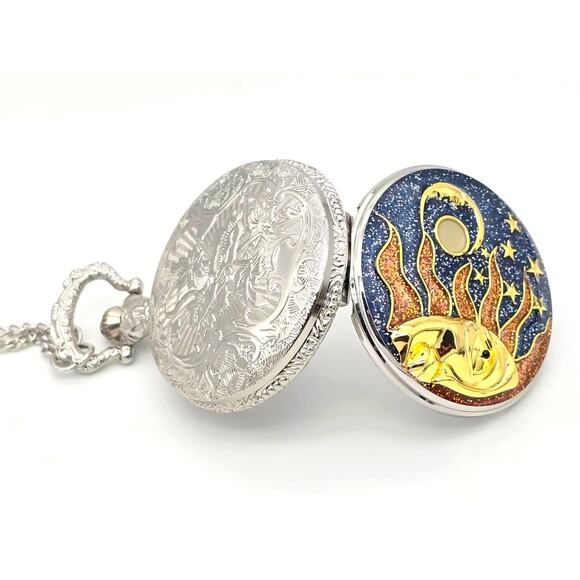 Mystic Sun & Stars Pocket Watch - Celestial Moon Cosmic Gift, Starry Vintage - Picture 4 of 10